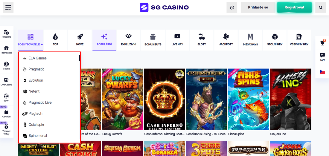 Výrobci her v SG Casino